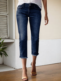 Women's Stretch Slim Fit Seven Quarter Denim Pants - High Stretch Frayed Edge Pocket Mid Waist Denim Seven - image 2