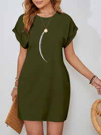 Printed Crew Neck Short Sleeve Pocket Dress - image 7