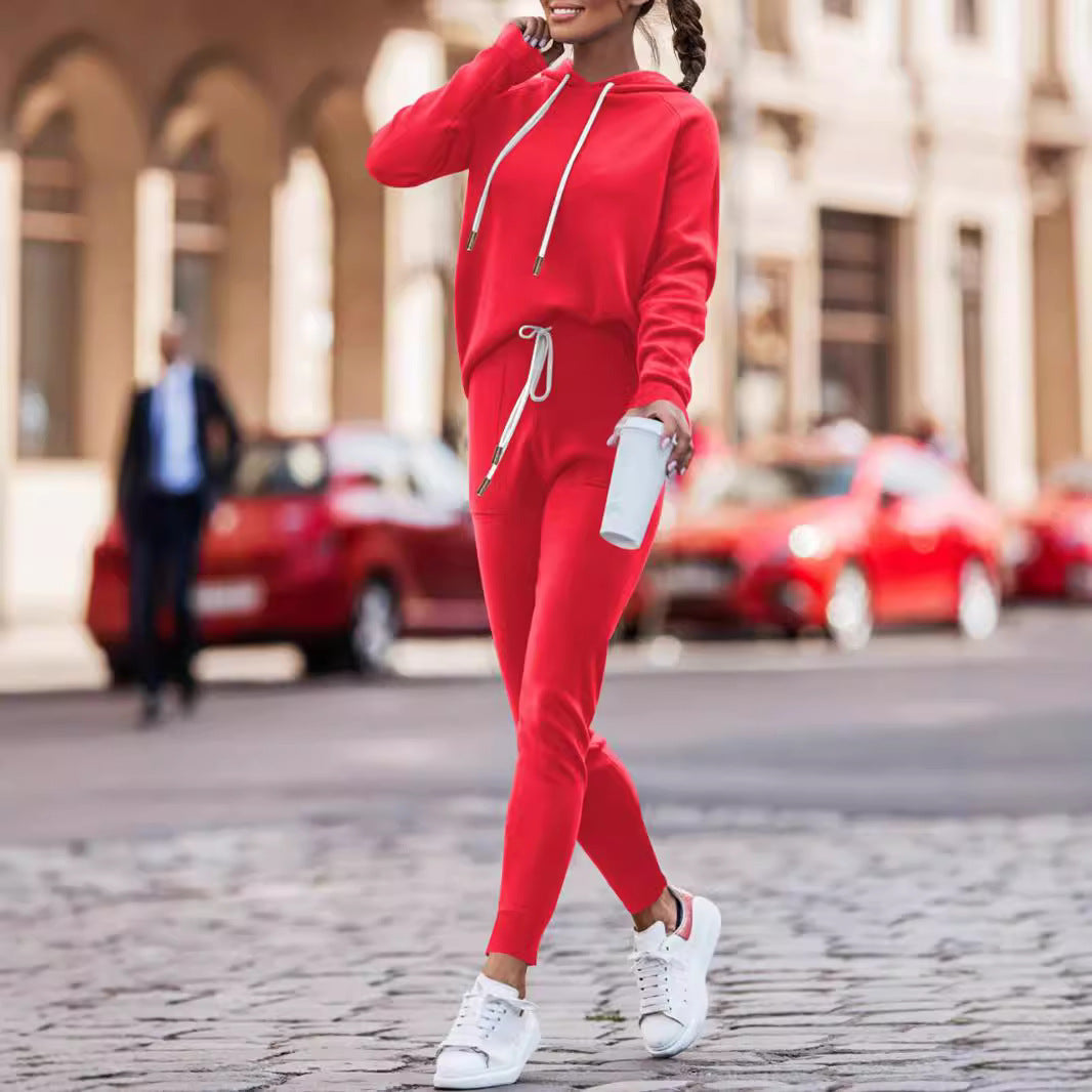 Hoodie With Drawstrings High Waist Trousers Casual Sweatshirt Two-piece Suit - image 2
