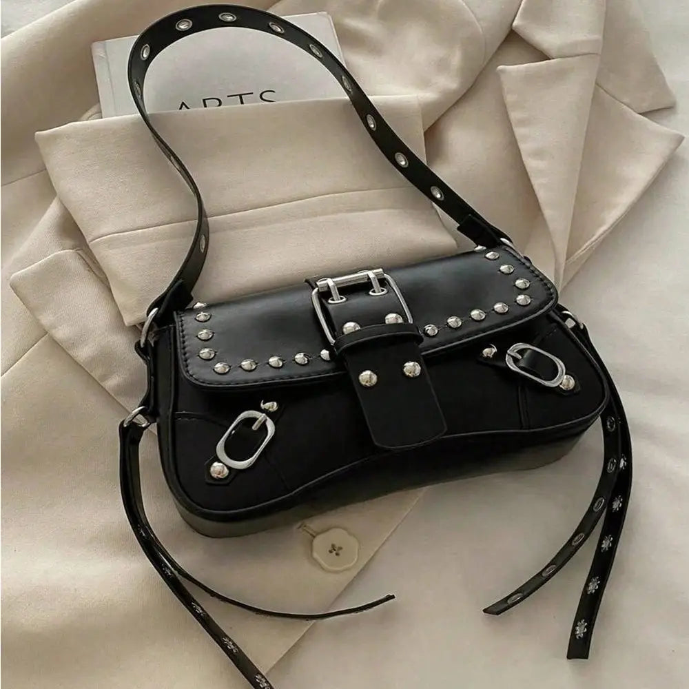 Studded Vegan Leather Shoulder Bag - image 2
