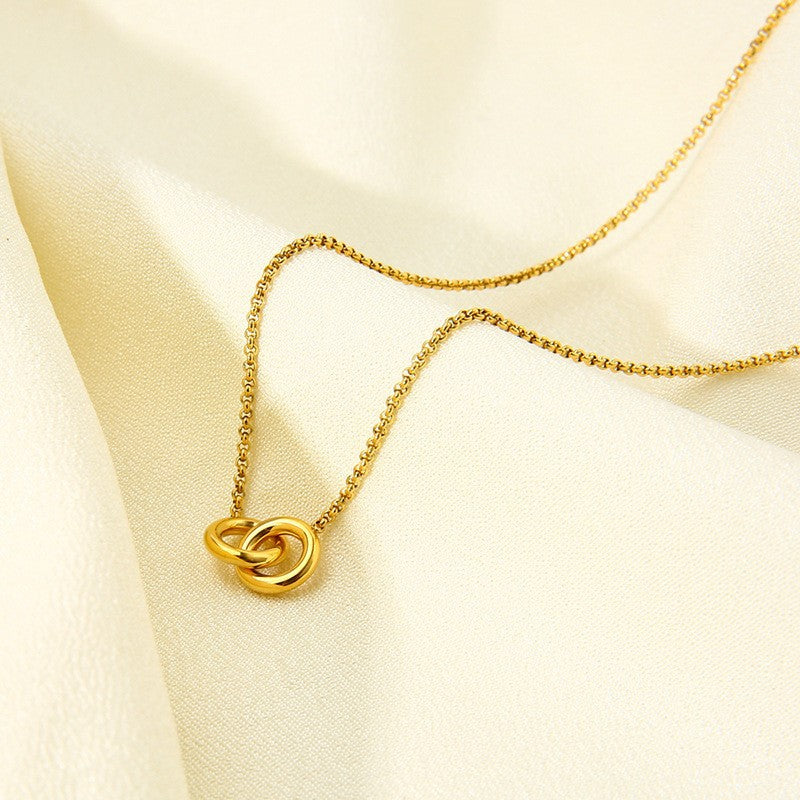 18K Gold Plated Double Ring Pendant Necklace - image 3