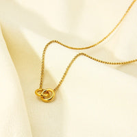 18K Gold Plated Double Ring Pendant Necklace - image 3