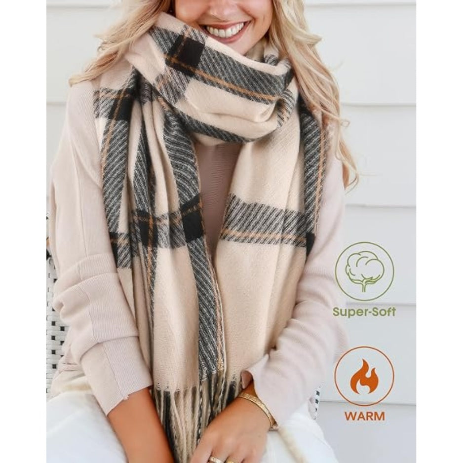 Winter Scarf For Women Oversized Plaid Tassel Shawl Wrap - image 3