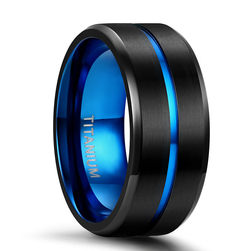 Titanium Ring with Blue Inlay Band - image 5