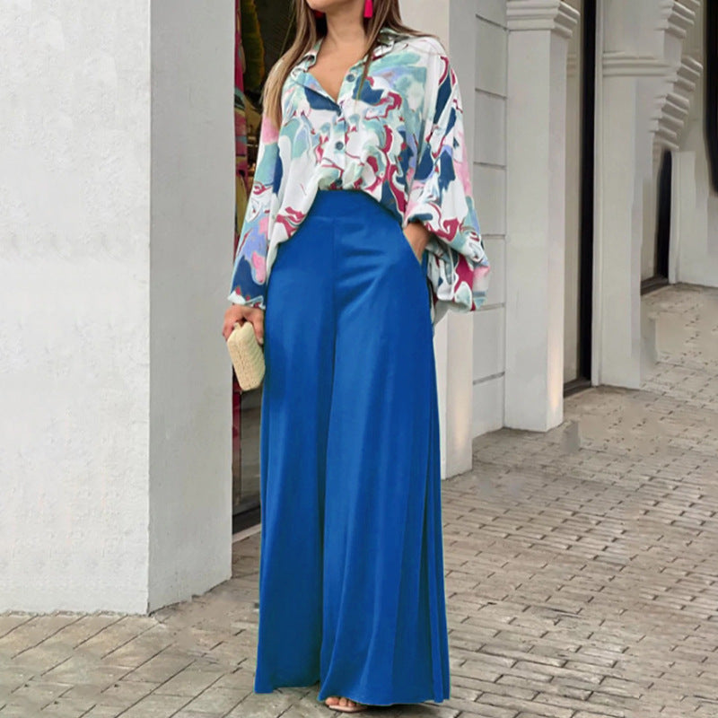 Loose And Elegant Casual Printed Shirt Top Wide Leg Pants Fashion Suit - image 11