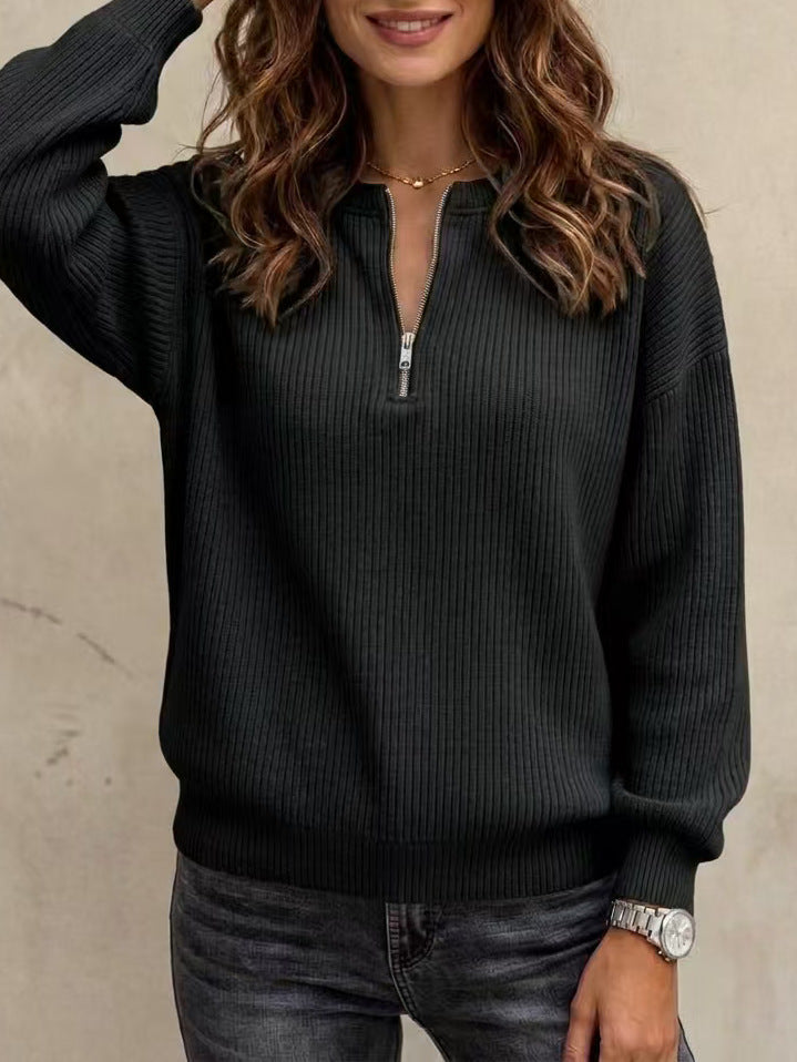 Women's Zip-Up Long Sleeve Loose Top - image 12