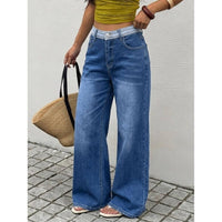 Contrast Waistband Medium Blue Wide Leg Jeans - image 4
