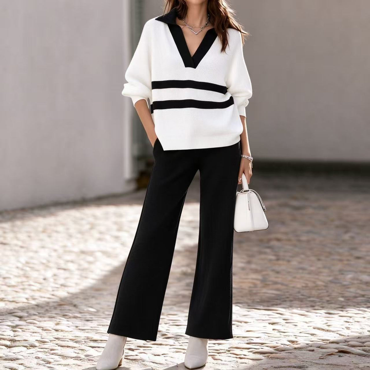Women's Color Block Striped Top and Pants Set - image 7
