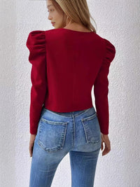 Puff Sleeve Zip-Up Round Neck Cardigan - image 6