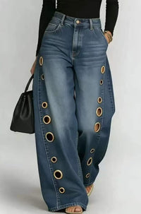 Jeans holgados de pierna ancha con ojales y lavado vintage - image 4