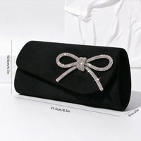 Women's Black Velvet Rhinestone Bow Evening Clutch, Envelope Party Purse with Chain Strap - image 2