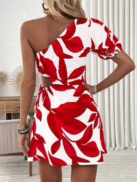 Women's One Shoulder Leaf Print Cutout Mini Dress - image 5