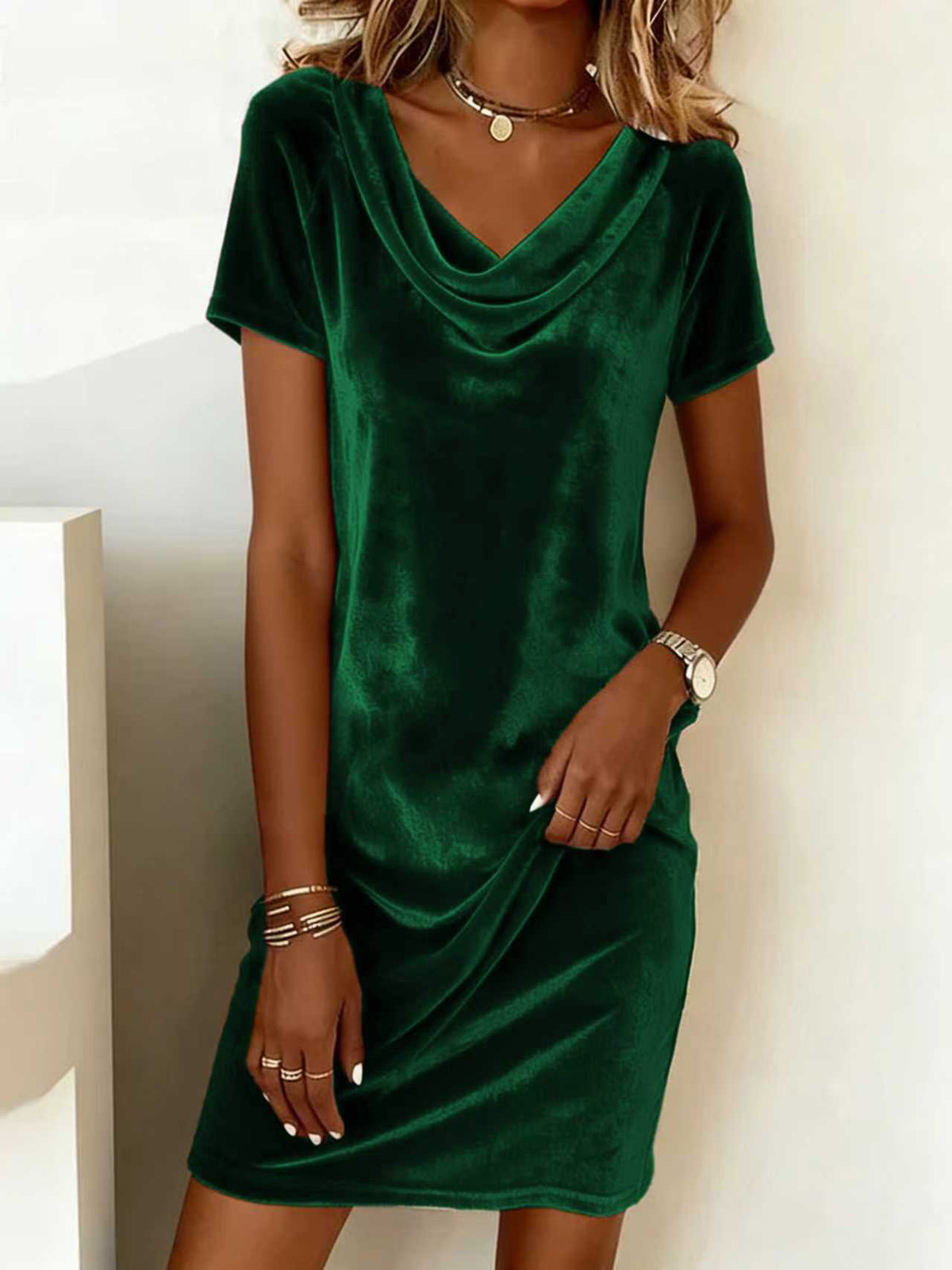 Swing Collar Short Sleeve Dress - image 7