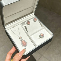 Silver Plated Green Chalcedony Teardrop Jewelry Set - image 4