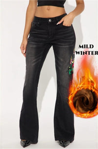 Black Fleece Lined High Waist Flare Jeans - image 1