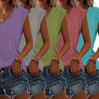 Women's 5-Pack V-Neck Solid Color Short Sleeve T-Shirts - Basic Casual Summer Tees - image 1