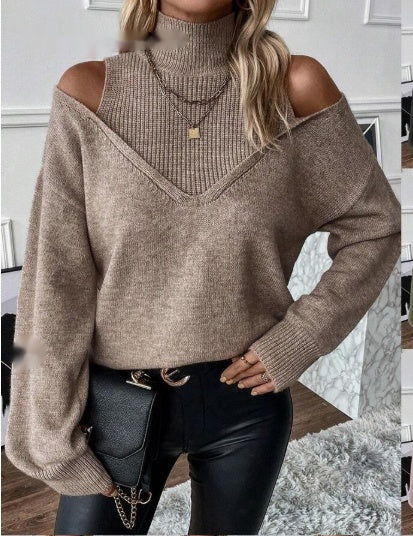 Cold Shoulder 2 In 1 Sweater Long Sleeve Tops - image 6