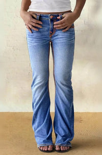 Western Jeans Women Embroidered Pocket Straight Leg Blue Denim Pants Vintage - image 9
