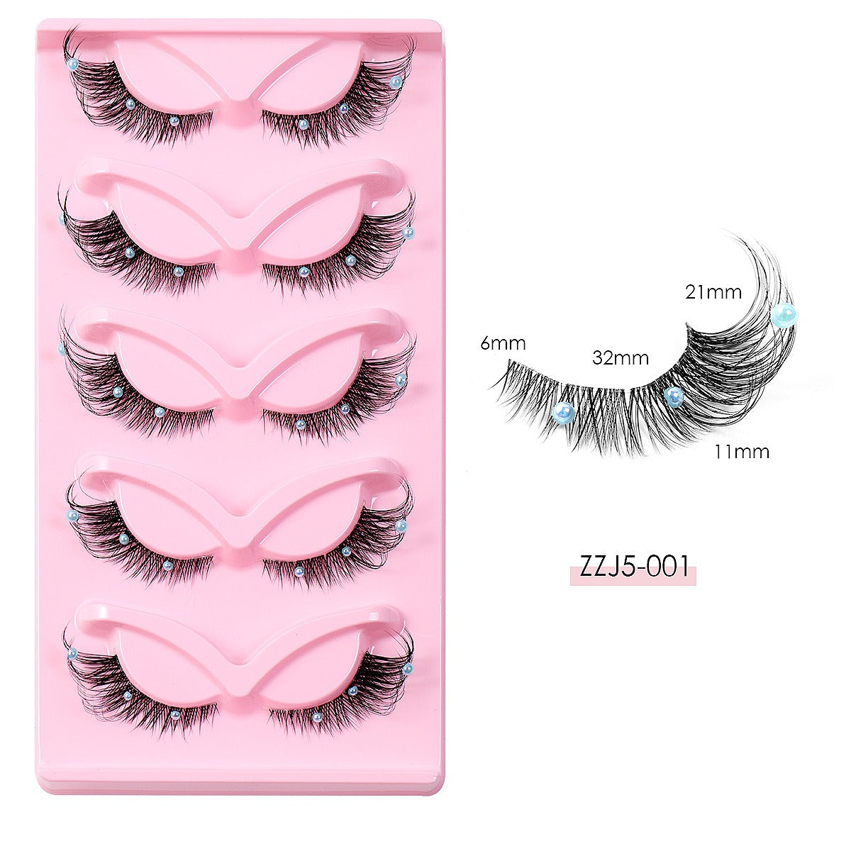 5 Pairs Cat Eye Wispy False Eyelashes, Clear Band