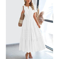 Women's V-Neck Short Sleeve Tiered Maxi Dress with Pockets - image 11