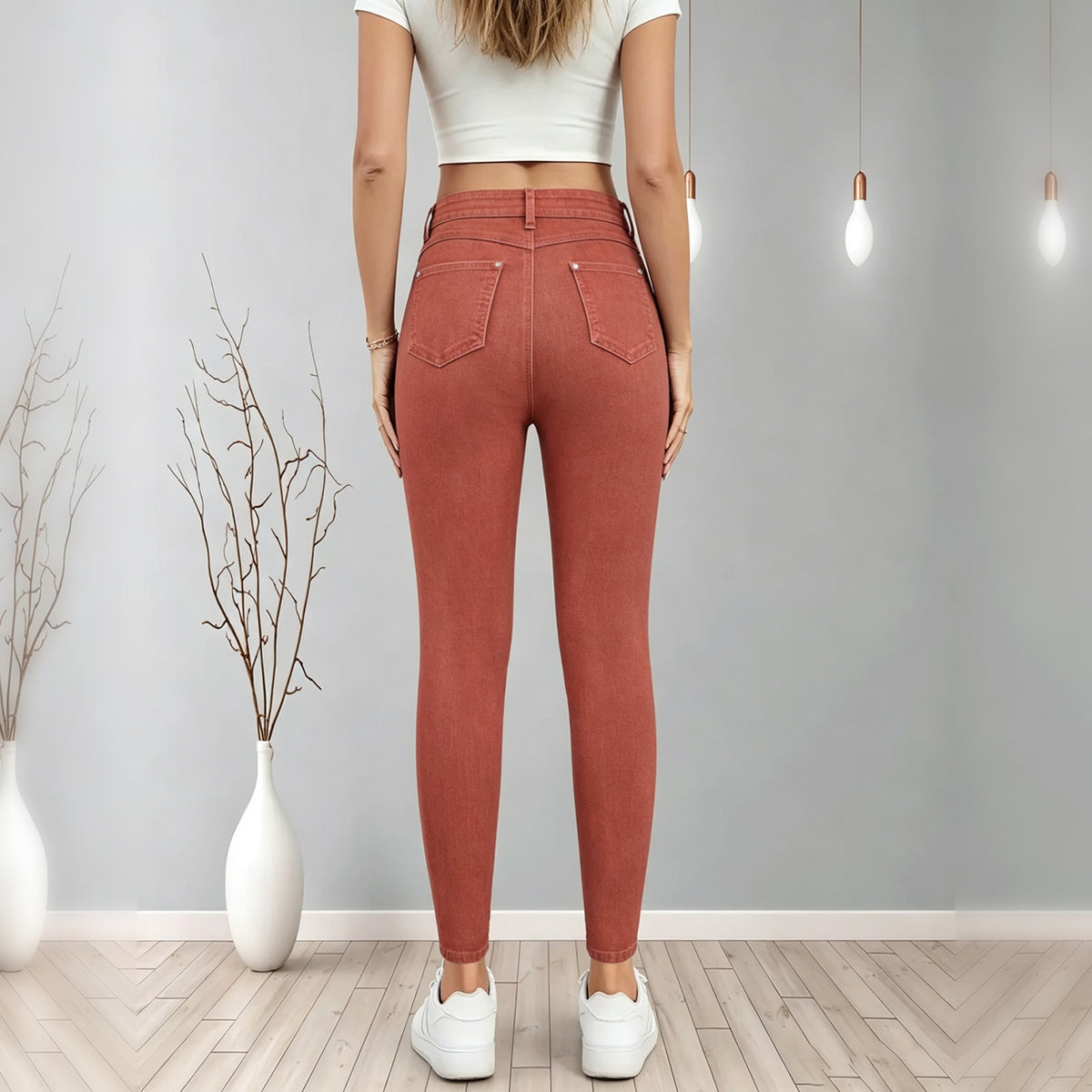 Jeans skinny rojo ladrillo de tiro alto - image 3