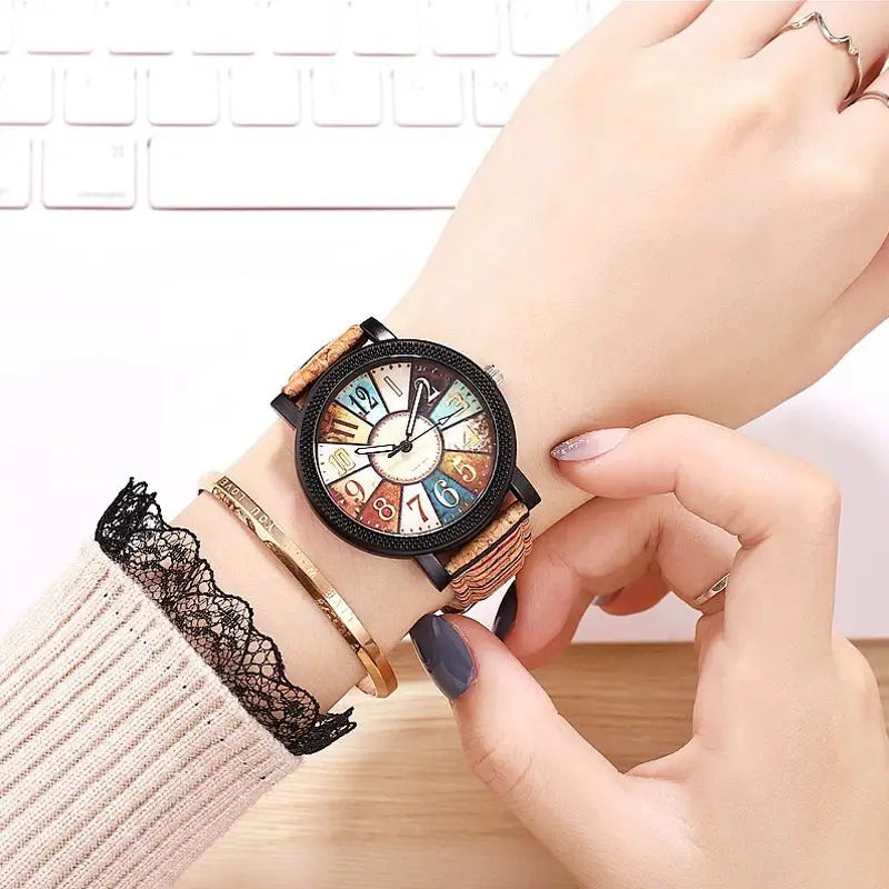 Reloj de cuarzo con correa de piel vintage - image 2