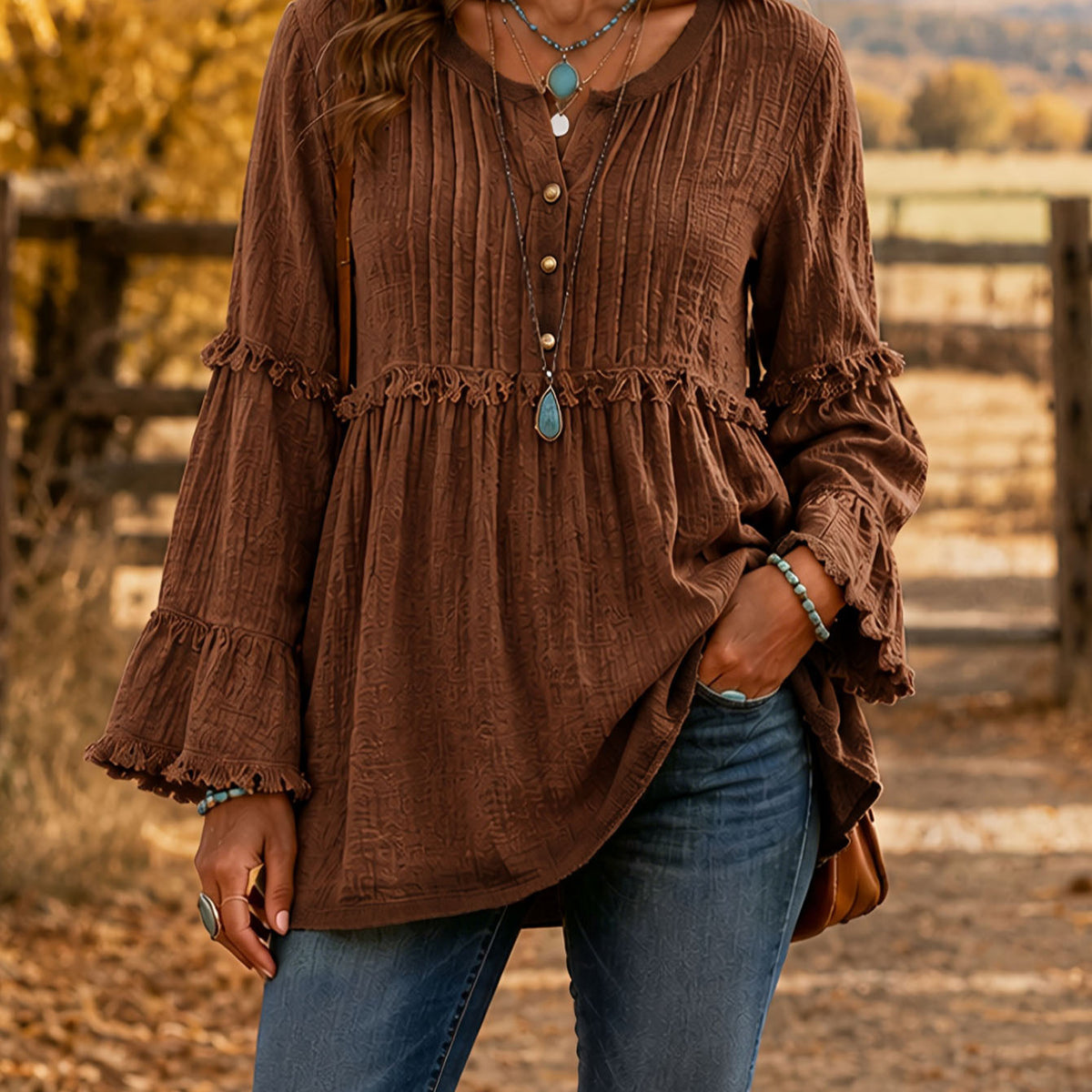 Lace-trimmed Loose-fit Shirt With Tassel Patchwork Top - image 10