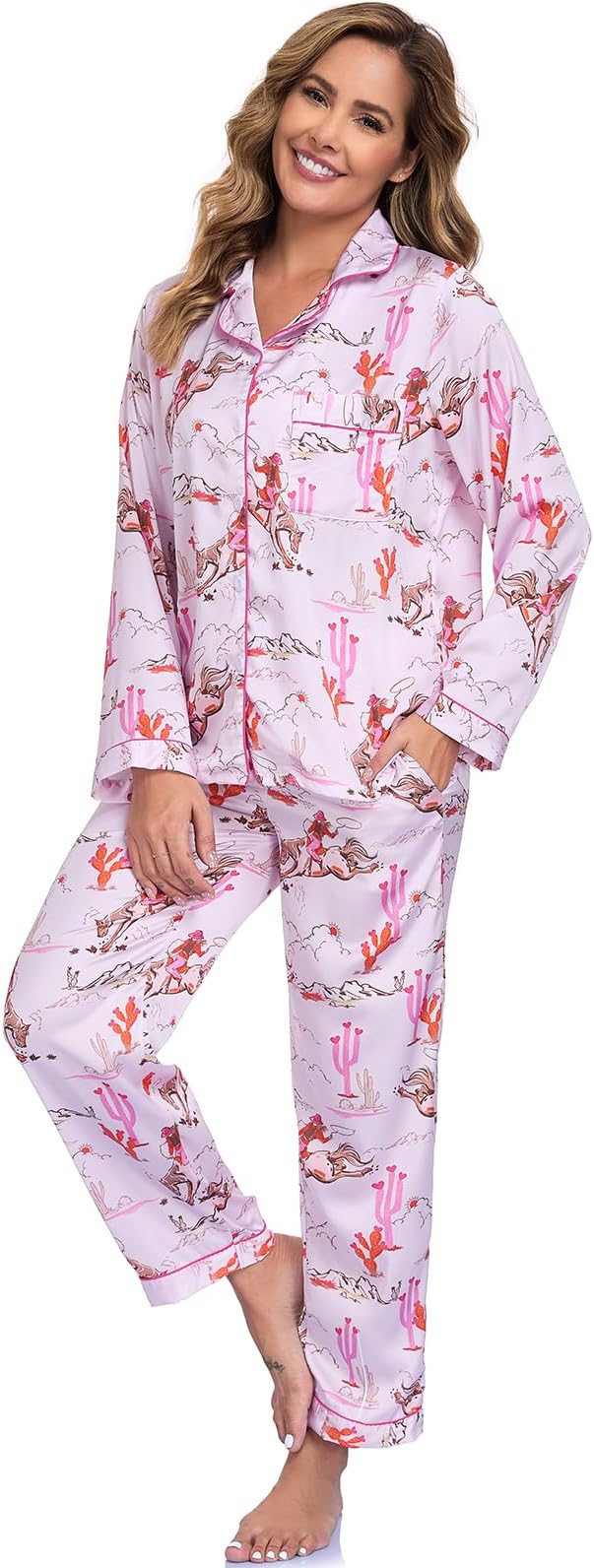 Pijama de manga larga con botones y bolsillo - image 3