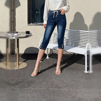 Pantalón capri de mezclilla con cordón y cintura elástica - image 2