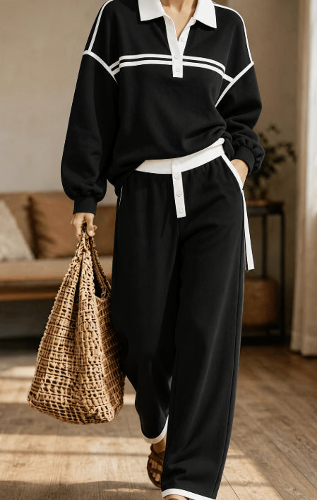 Collared Top And Loose Wide-leg Pants Set - image 5