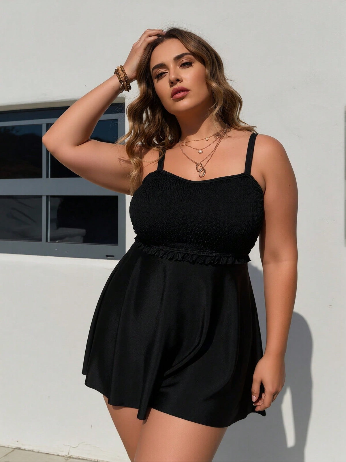 Plus Size Smocked Ruffle Tankini Set - image 4