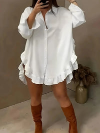 Hem Ruffled Casual Long Sleeve Shirt - image 1