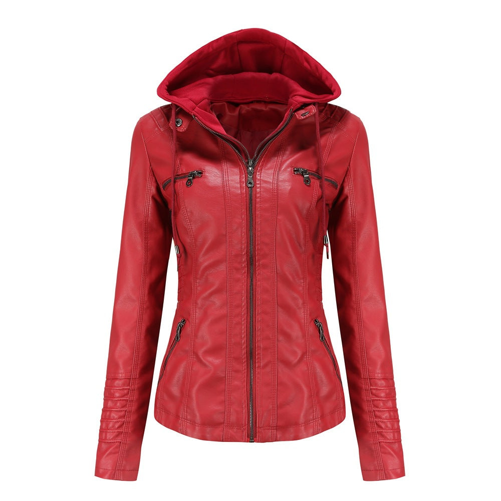 Women's Slim Fit Hooded Faux Leather Jacket - image 8
