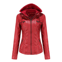 Women's Slim Fit Hooded Faux Leather Jacket - image 8