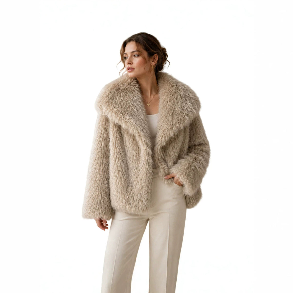 Retro Faux Fur Plush Coat with Lapel - image 6