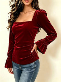 Velvet Square Neck Bell Sleeve Top - image 7