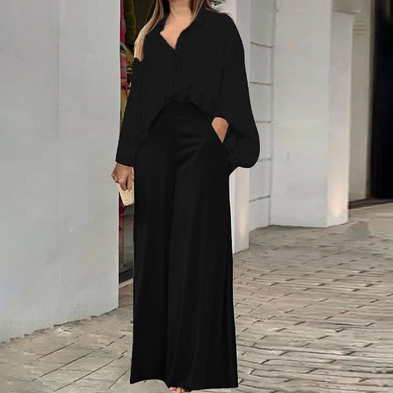 Loose And Elegant Casual Printed Shirt Top Wide Leg Pants Fashion Suit - image 9