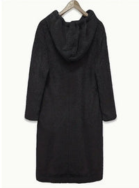 Long Sleeve Plus Size Women's Solid Fleece Drawstring Hooded Dress With Pockets - image 3