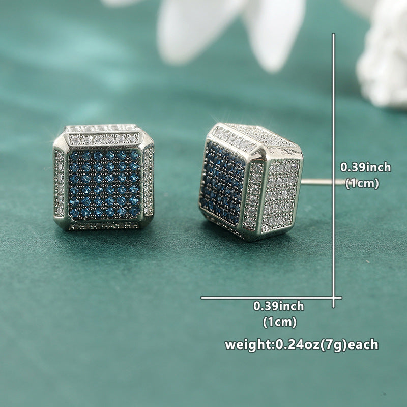 Square Blue Crystal Stud Earrings