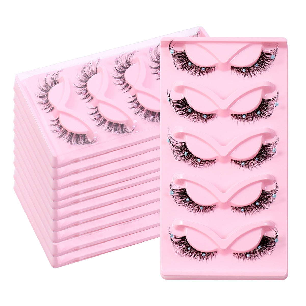 5 Pairs Cat Eye Wispy False Eyelashes, Clear Band - image 6