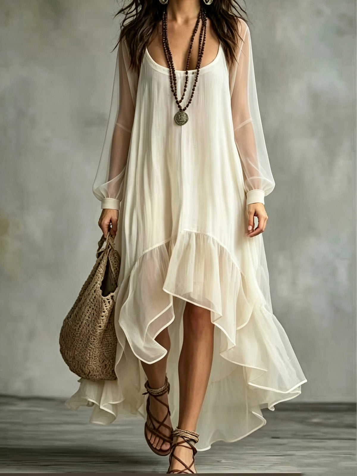 Women's Mesh Asymmetrical Flowy Dress - image 8
