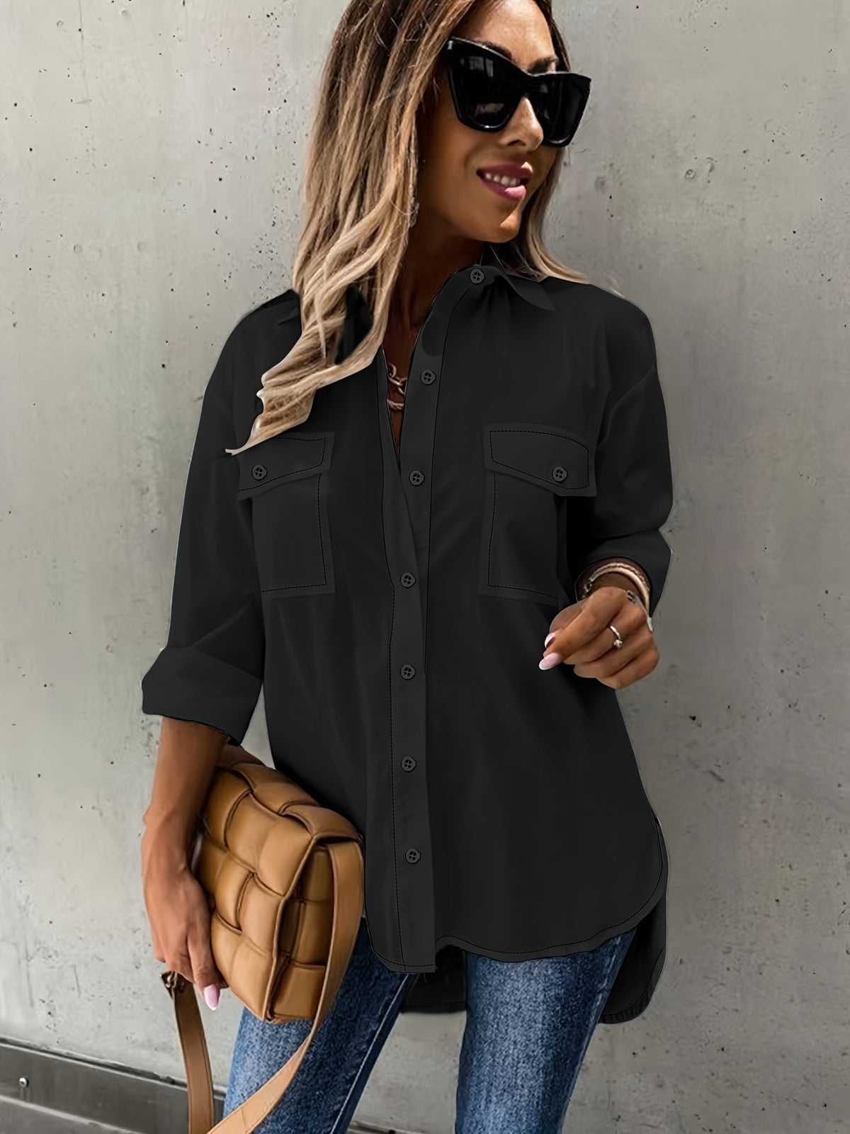 Simple Casual Long Sleeve Shirt With Pocket - image 8