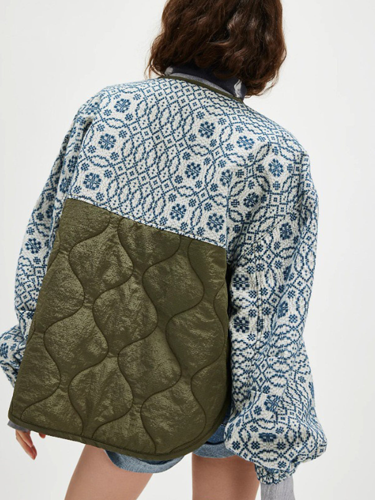 Women's Quilted Printed Patchwork Button Lightweight Cotton Coat - image 2