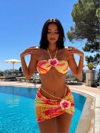 Women's Color Block Flower Bikini with Mesh Skirt Cover Up - image 1