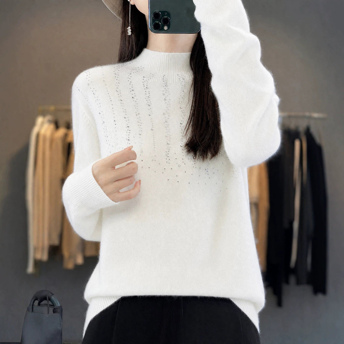 Rhinestone Mock Neck Sweater - image 7