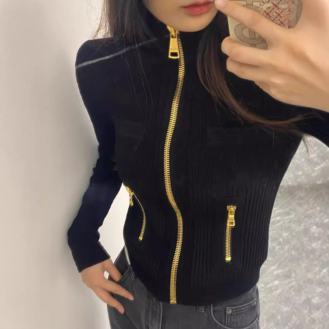 French Style Black and White Knit Cardigan - image 2