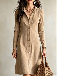 Women's Faux Suede Button Slim Fit Long Dress - image 10