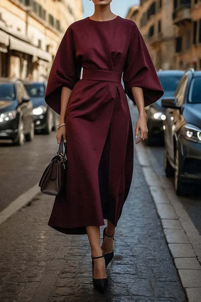 Women's Batwing Sleeve Belted Midi Dress - image 4