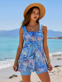 Women's Blue Watercolor Swim Dress with Boyleg Shorts - image 4