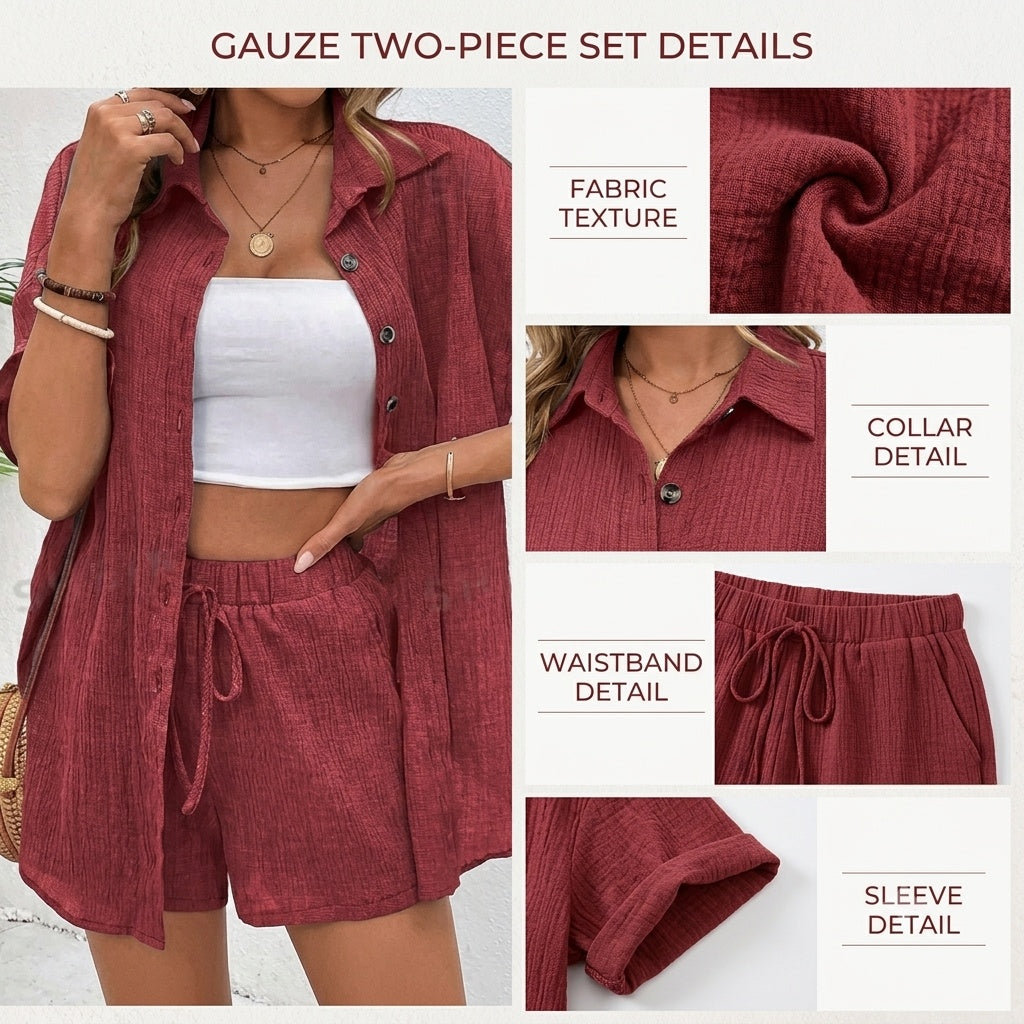 Women's Button Top & Lace-Up Pants Set - image 3